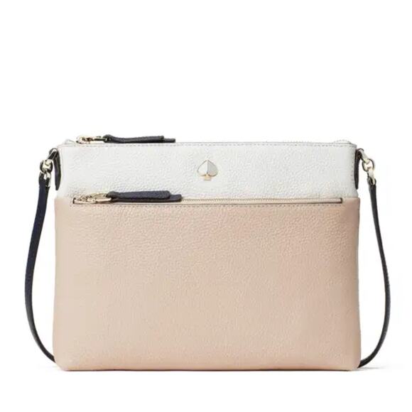 Kate Spade Polly Medium Crossbody Bag Pebbled Leather Blush White Navy Strap - Picture 3 of 11